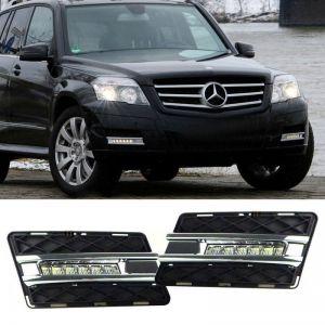 Дневные ходовые огни с рамками и хром молдингами для Mercedes X204 GLK 2009-2012 